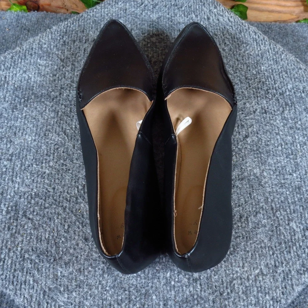 A New Day Pointed Toe Loafer Women Flats Size 7.5 Dress Work Black Faux Leather